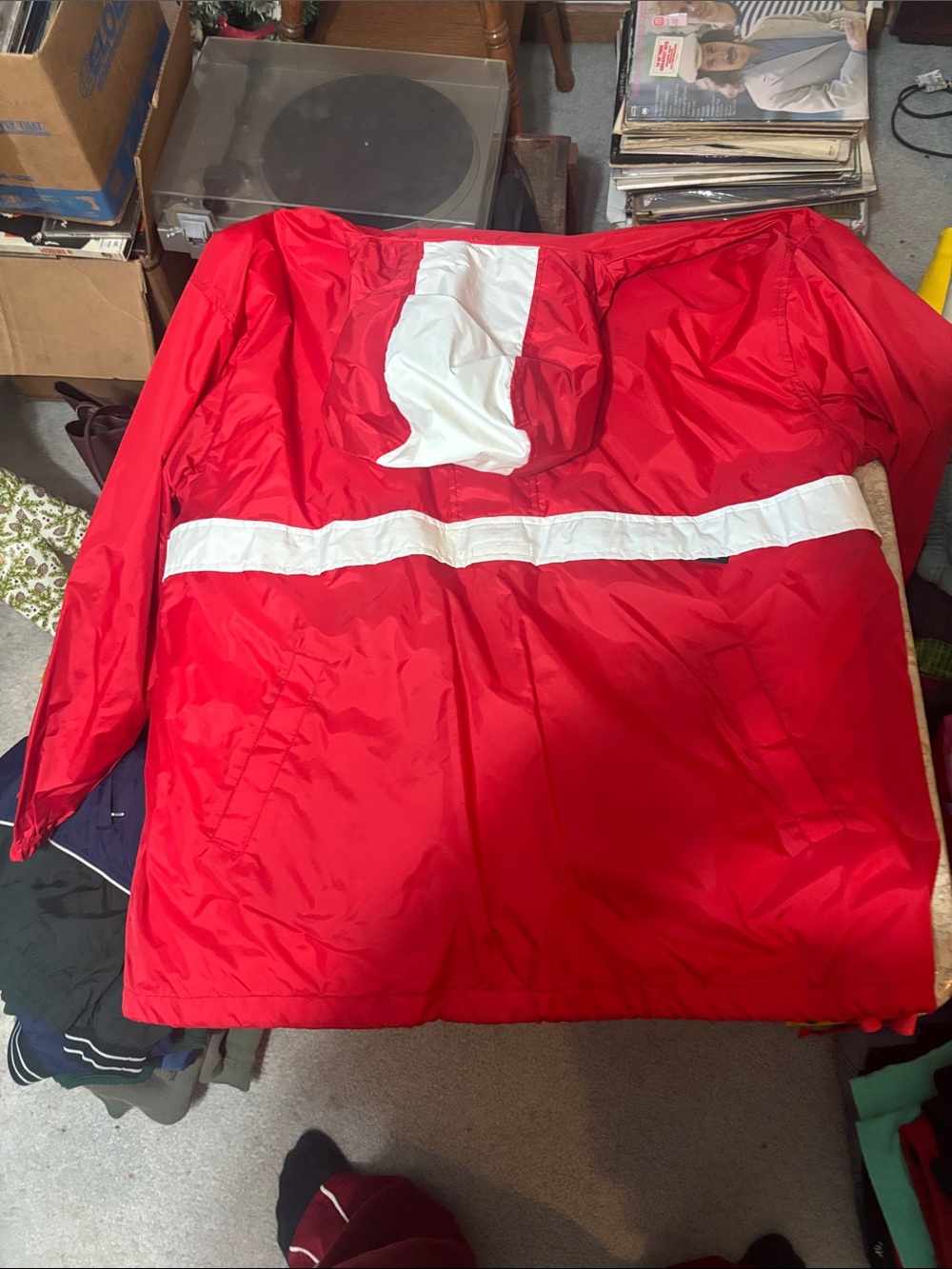 Red Windbreaker Jacket with White Stripe